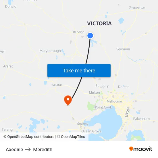 Axedale to Meredith map