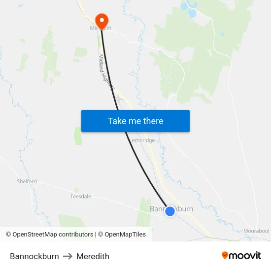 Bannockburn to Meredith map