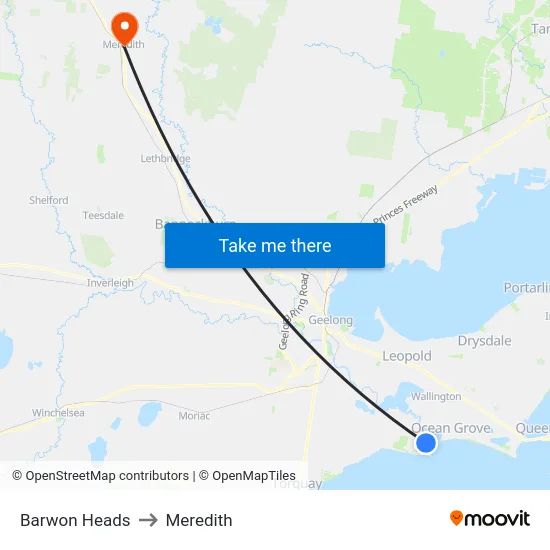 Barwon Heads to Meredith map