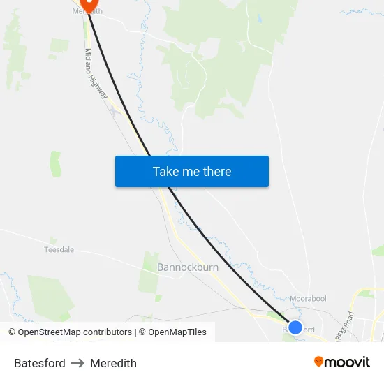 Batesford to Meredith map