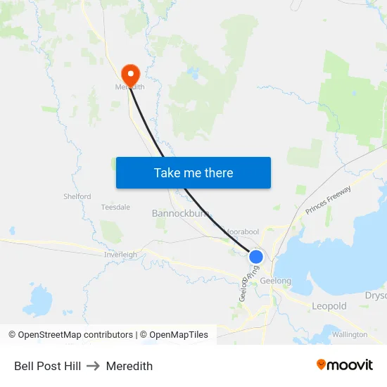Bell Post Hill to Meredith map