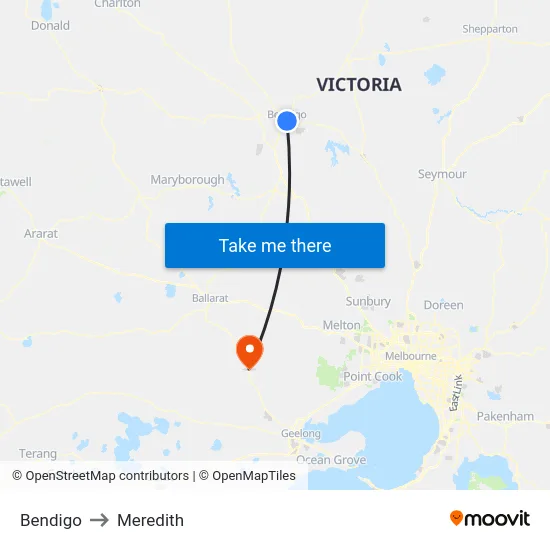 Bendigo to Meredith map