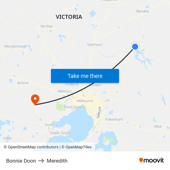 Bonnie Doon to Meredith map