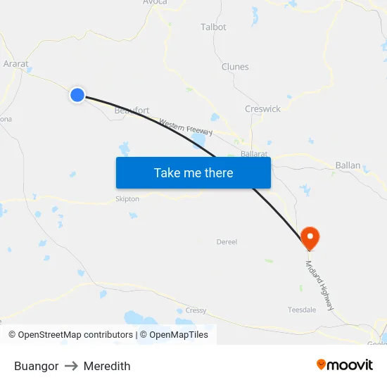Buangor to Meredith map