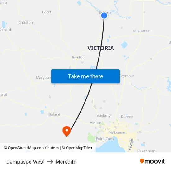 Campaspe West to Meredith map
