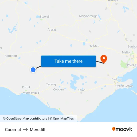Caramut to Meredith map