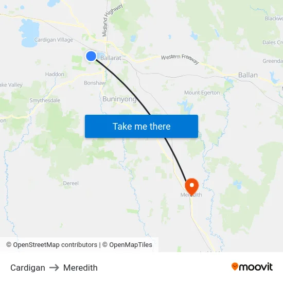 Cardigan to Meredith map