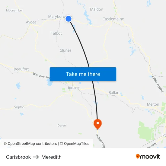 Carisbrook to Meredith map