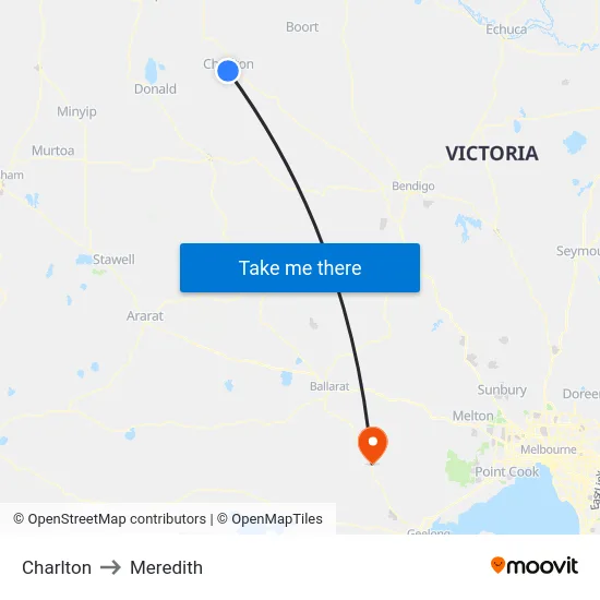 Charlton to Meredith map