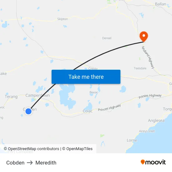 Cobden to Meredith map