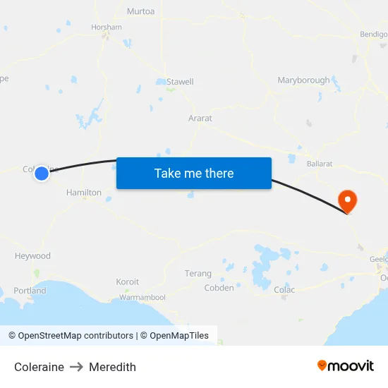 Coleraine to Meredith map