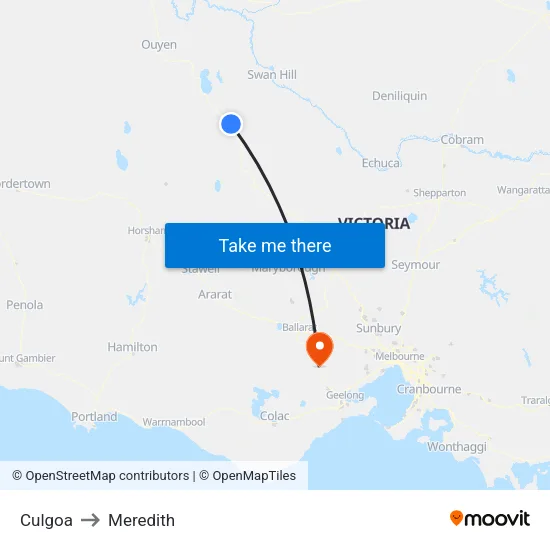Culgoa to Meredith map