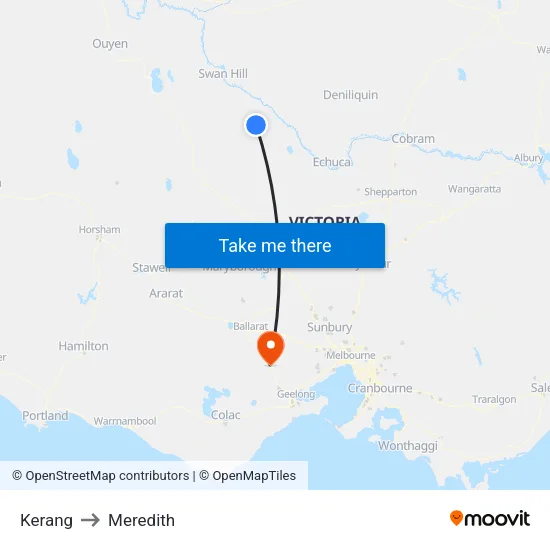 Kerang to Meredith map