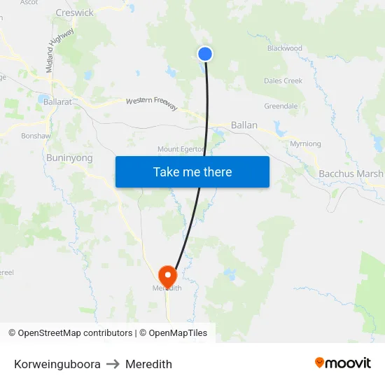 Korweinguboora to Meredith map