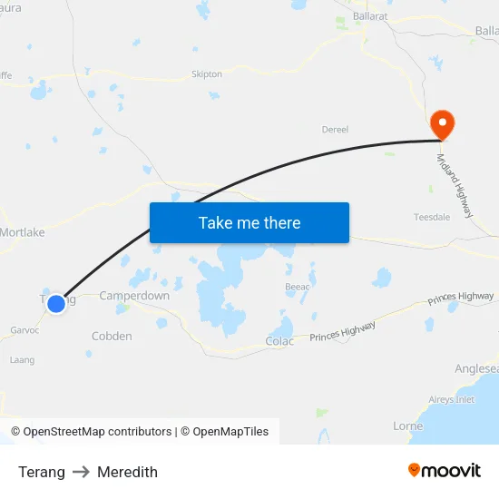 Terang to Meredith map
