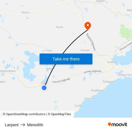 Larpent to Meredith map