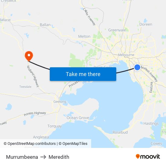 Murrumbeena to Meredith map