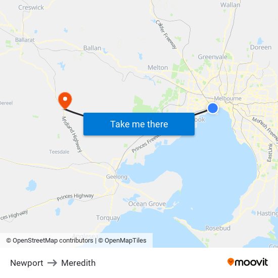 Newport to Meredith map