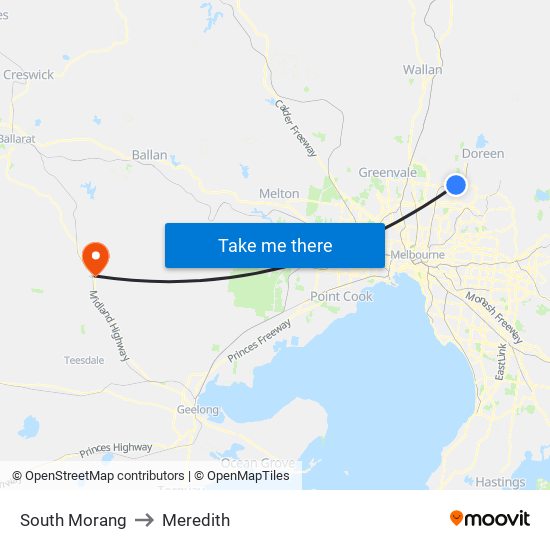 South Morang to Meredith map