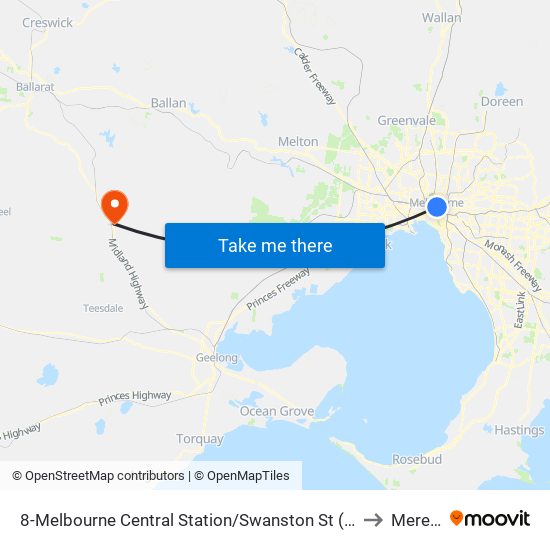 8-Melbourne Central Station/Swanston St (Melbourne City) to Meredith map