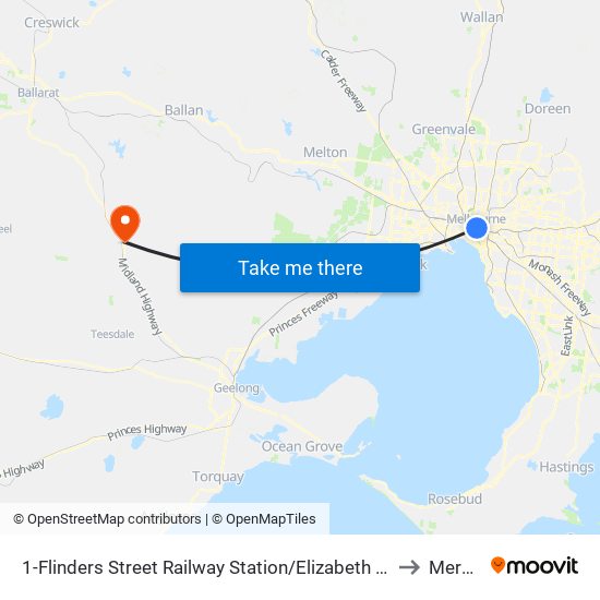 1-Flinders Street Railway Station/Elizabeth St (Melbourne City) to Meredith map