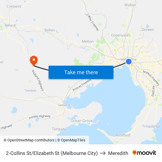 2-Collins St/Elizabeth St (Melbourne City) to Meredith map