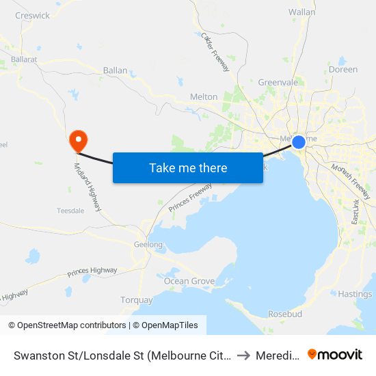 Swanston St/Lonsdale St (Melbourne City) to Meredith map