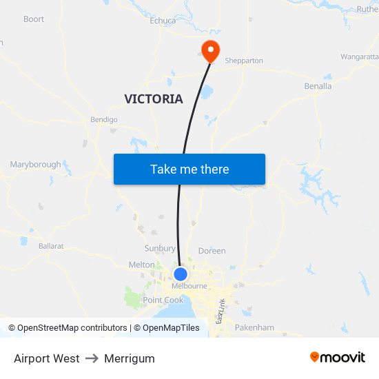 Airport West to Merrigum map