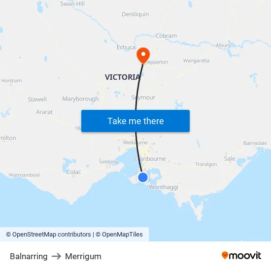 Balnarring to Merrigum map