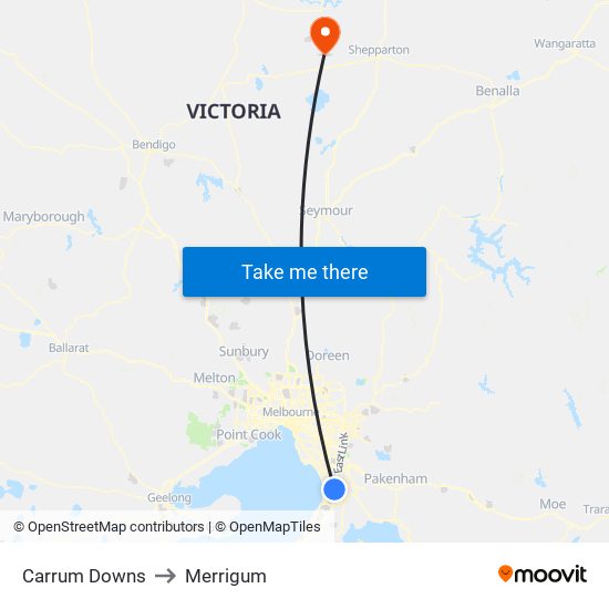 Carrum Downs to Merrigum map