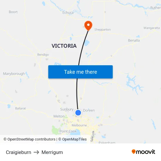 Craigieburn to Merrigum map