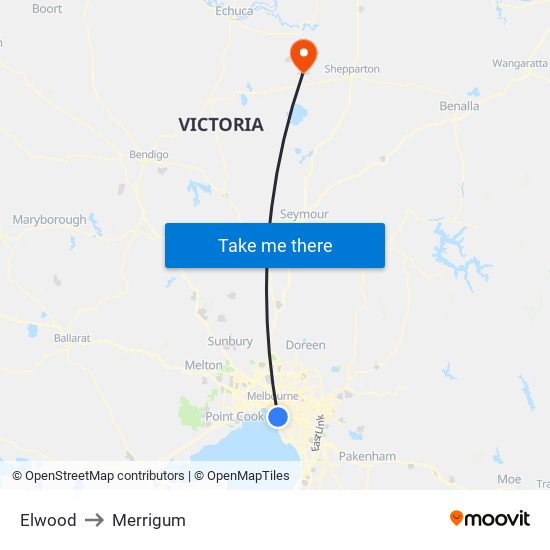 Elwood to Merrigum map