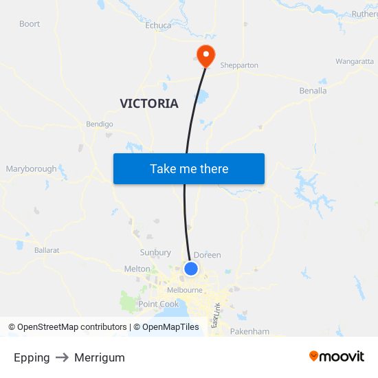 Epping to Merrigum map