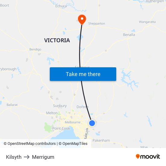 Kilsyth to Merrigum map