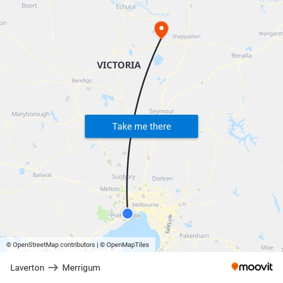 Laverton to Merrigum map