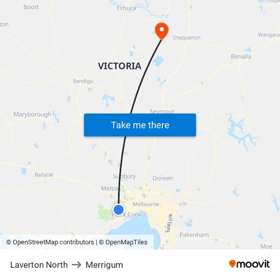 Laverton North to Merrigum map