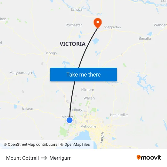 Mount Cottrell to Merrigum map