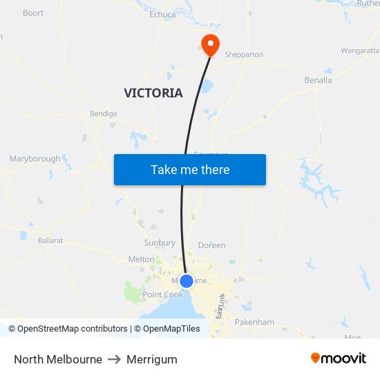 North Melbourne to Merrigum map