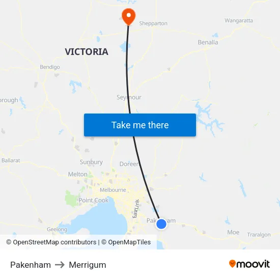 Pakenham to Merrigum map
