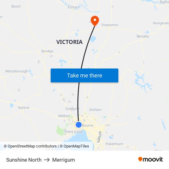 Sunshine North to Merrigum map