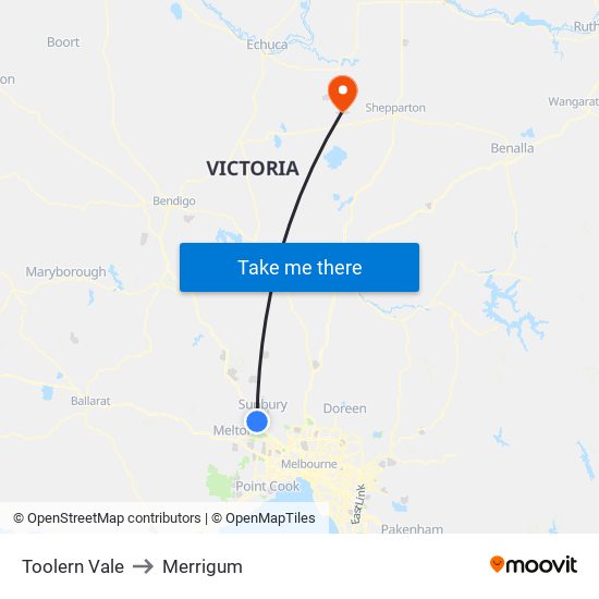 Toolern Vale to Merrigum map