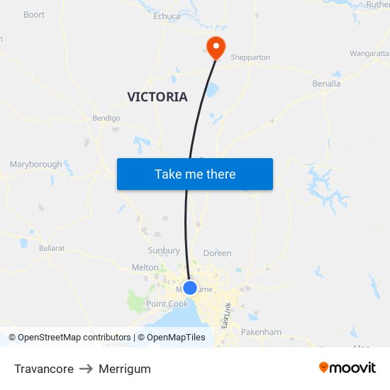 Travancore to Merrigum map