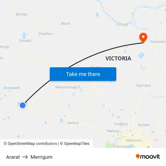Ararat to Merrigum map