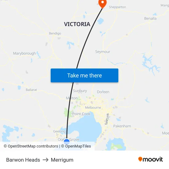 Barwon Heads to Merrigum map
