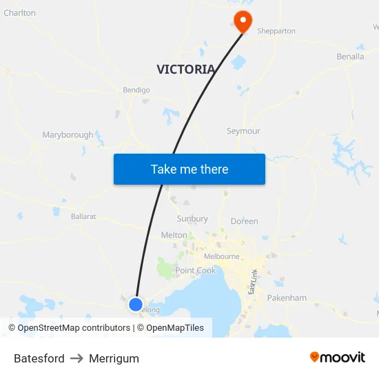 Batesford to Merrigum map