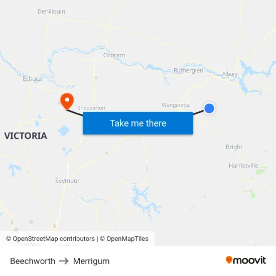 Beechworth to Merrigum map