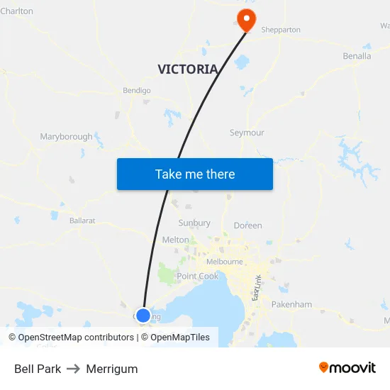 Bell Park to Merrigum map