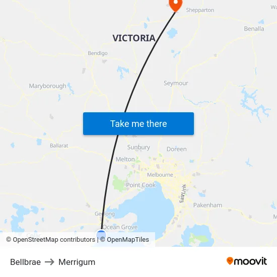 Bellbrae to Merrigum map