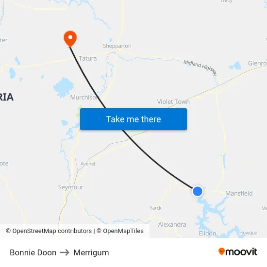 Bonnie Doon to Merrigum map