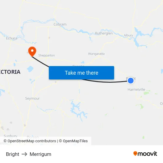 Bright to Merrigum map